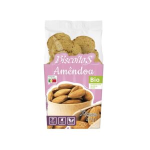 Amêndoas bio em biscoitos crocantes e saudáveis, ideal para lanches nutritivos e saborosos.