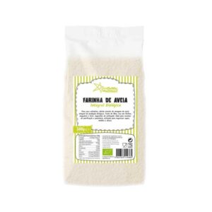 Farinha de aveia biológica de 500g, ideal para receitas saudáveis e nutritivas.