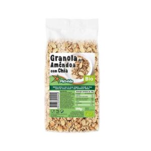 Granola de amêndoa e chia bio, saudável e nutritiva, ideal para um pequeno-almoço energético e equil.