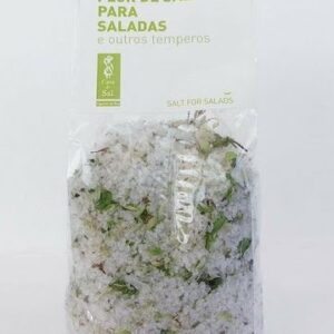 Flor de sal para saladas, 200g, com ervas e temperos naturais.