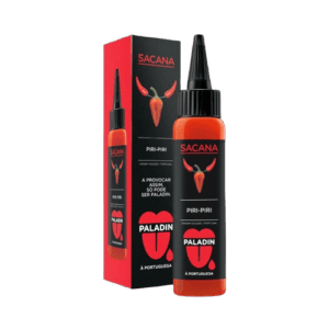 Frasco de molho Pirí-piri Paladin 75ml com pimenta vermelha e embalagem atraente.