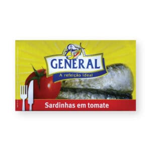 Sardinha em tomate enlatada, produto de alta qualidade da marca General.