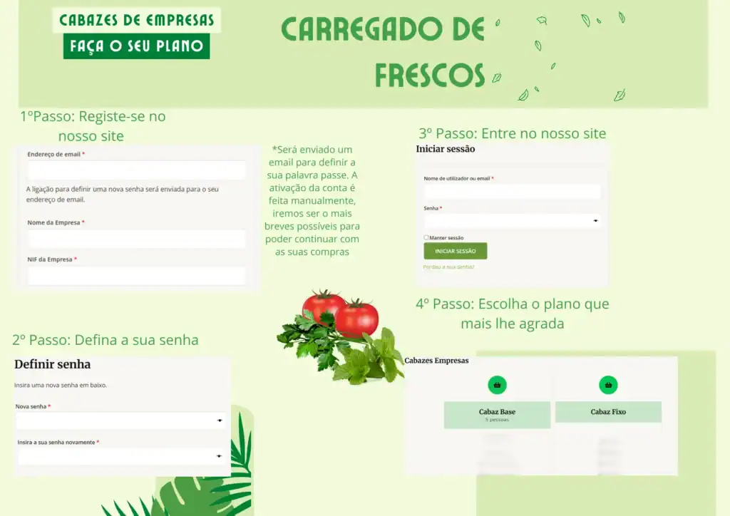 Imagem de uma página de cadastro para empresas no site Carregado de Frescos, com campos para email,.