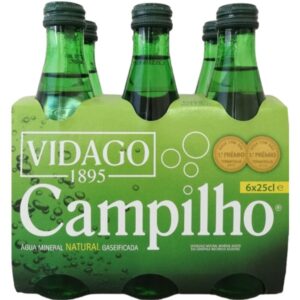 Água com gás natural Campilho, pack de 6 garrafas de 25 cl, ideal para momentos de refrescância e sa.