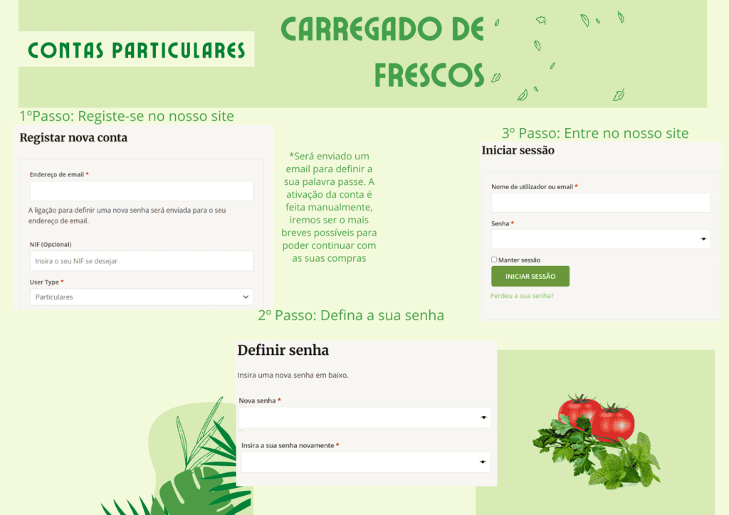 Página de registo de conta para clientes particulares na Carregados de Frescos.