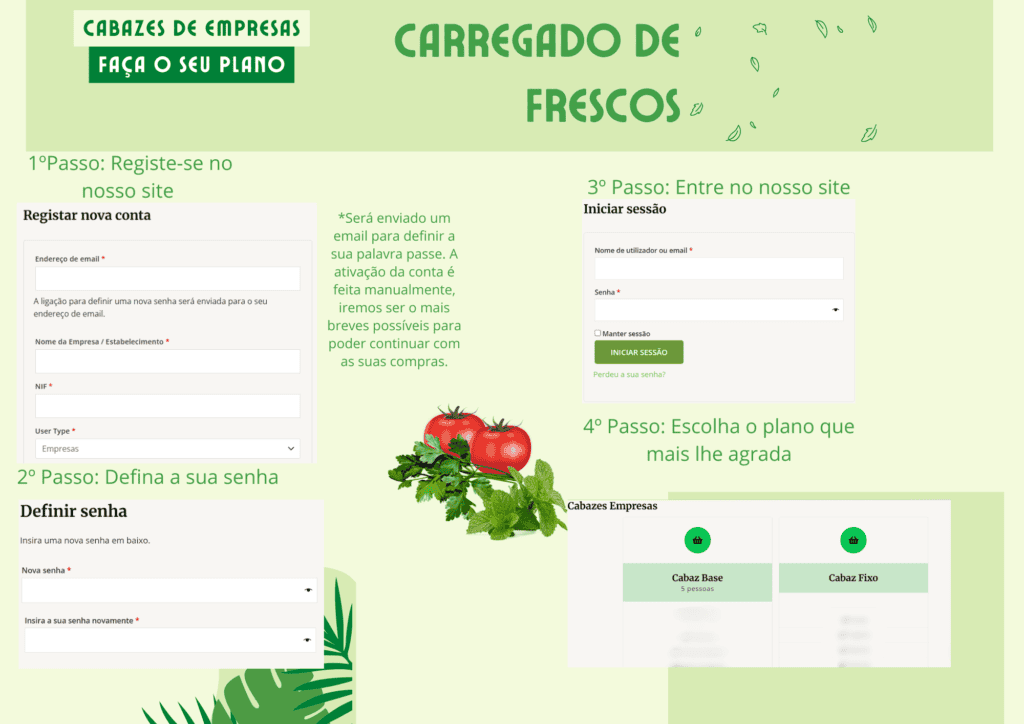 Plataforma de pedidos online para Carregado de Frescos, com login e planos de assinatura disponíveis.