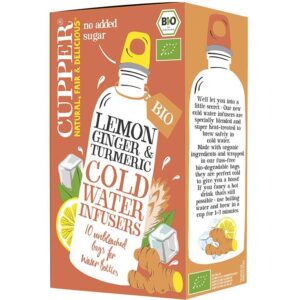 Infusão de limão, gengibre e açafrão para hidratação e bem-estar.