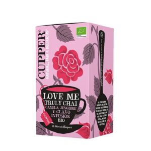 Chá CUPPER Love Me com canela, gengibre e cravo, ideal para infusão bio e sabor intenso.