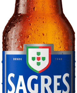 Bebida sem álcool Sagres 0.0% em garrafa de 33cl, ideal para quem busca sabor e refrescância sem álc.