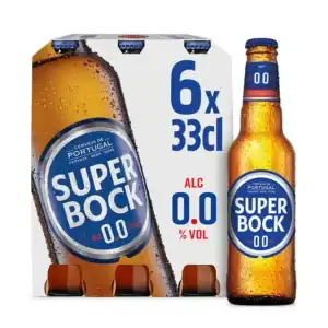 Cerveja Super Bock 0.0% sem álcool, pack de 6 garrafas de 33cl.