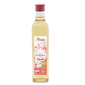 Vinagre de sidra biológico em garrafa de 500ml, ideal para cozinhar e temperar alimentos de forma sa.